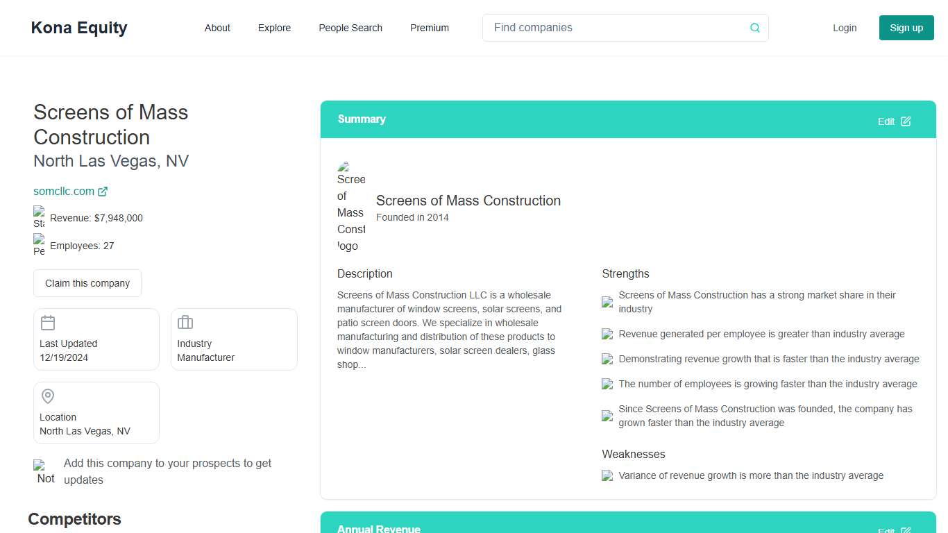 Screens of Mass Construction - $7.9 M Revenue Kona Equity